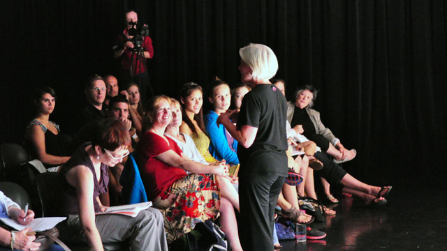 Carlson speaks with audience during MANCC Informal Showing