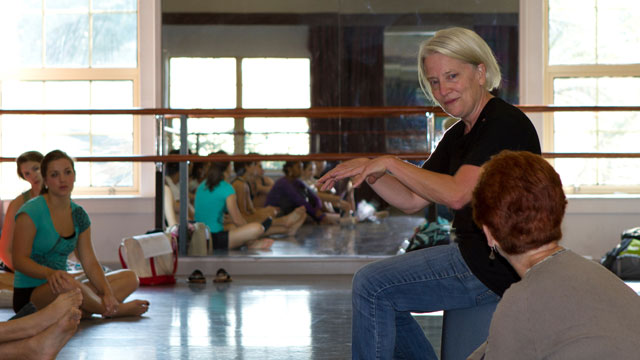 Carlson discusses her classroom performance with School of Dance Professor Gerri Houlihan.