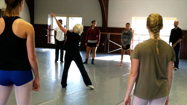 Carlson performs for FSU School of Dance modern technique class with guest artist Pavel Zustiak.